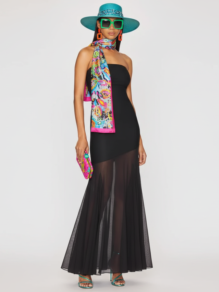 Strapless Bodycon Mesh Dress For Women, Fitted, Solid Color, SoHo, BYMANYC New York.-1