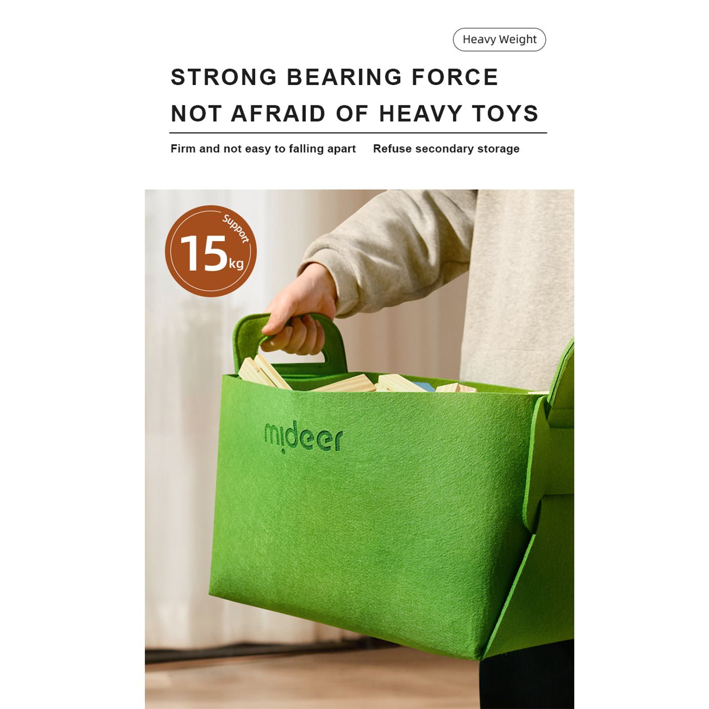 Green Felt Storage Bag Large Capacity Foldable Toy Holder-3