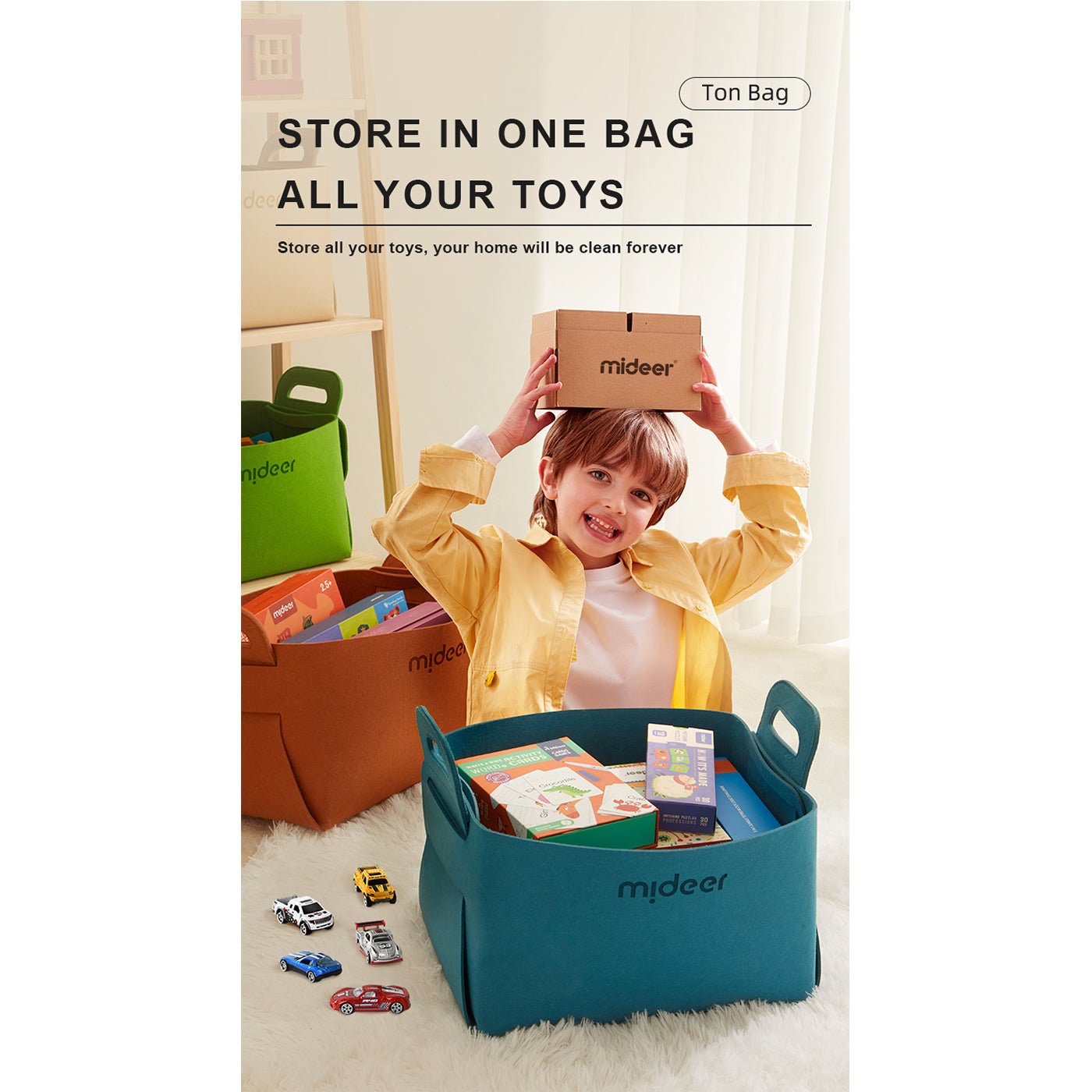 Green Felt Storage Bag Large Capacity Foldable Toy Holder-2