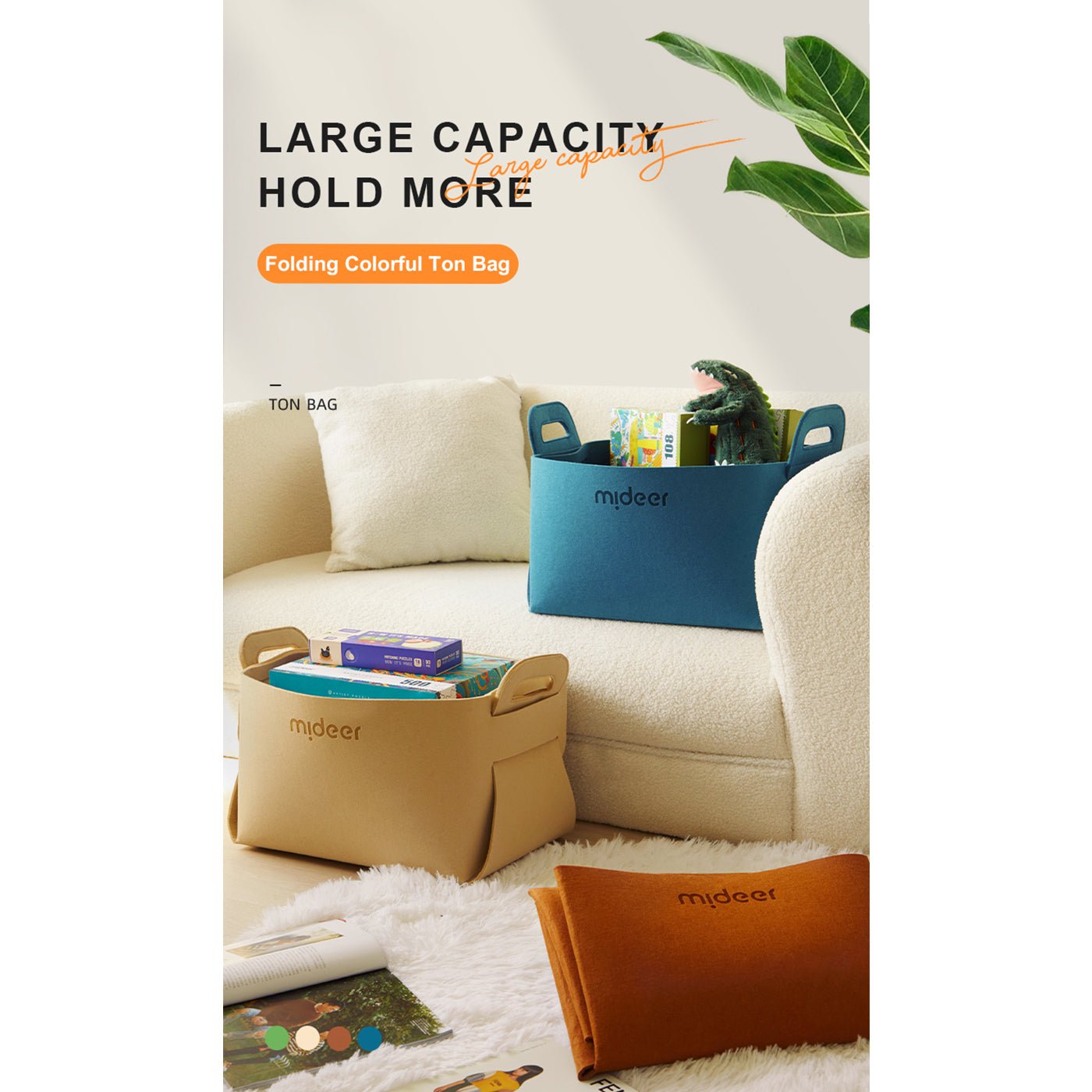 Green Felt Storage Bag Large Capacity Foldable Toy Holder-1