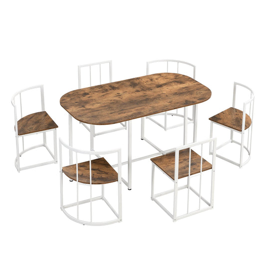 TOPMAX Modern 7-Piece Dining Table Set with Faux Marble Compact 55Inch Kitchen Table Set for 6 White+Cherry by eprolo