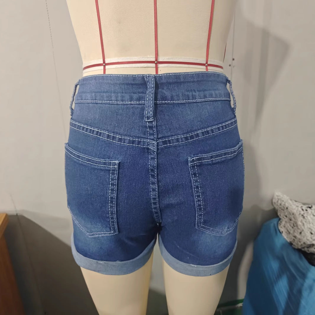 Pantalones Cortos Vaqueros Elásticos para Mujer, Vaqueros Cortos Informales de Talle Alto