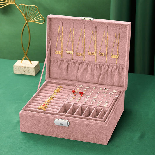 3-layes Black Flannel Jewelry Box boite a bijou Jewelry Organizer Necklace Earring Ring Storage Box for Women Gifts