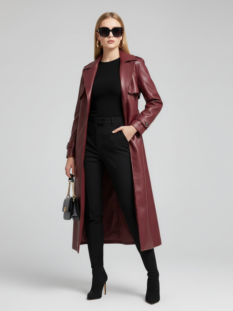 Plus-Size Long Leather-Style Windbreaker For Women, Red Hook, BYMANYC New York.-0