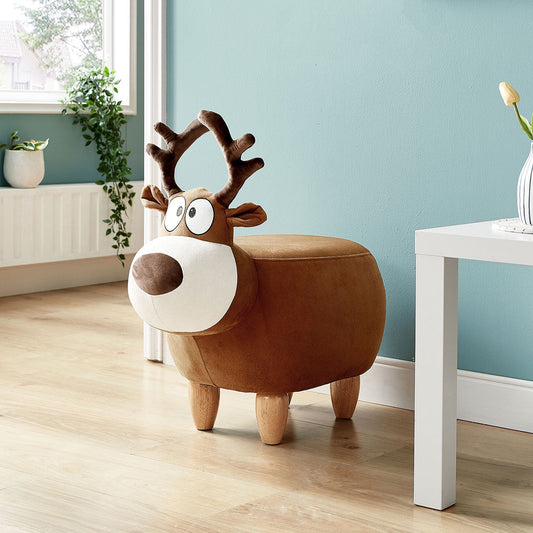 Brown Reindeer Kids Stool Upholstered Chair for Toddler Bedroom Furniture-0