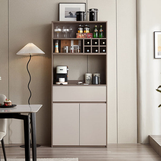 Taupe Dining Cabinet Pantry with Open Storage and Wine Rack-0