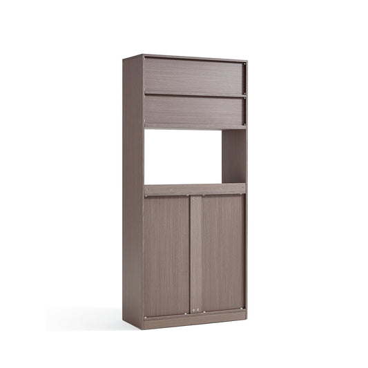 Taupe Dining Cabinet Pantry with Open Storage and Wine Rack-1