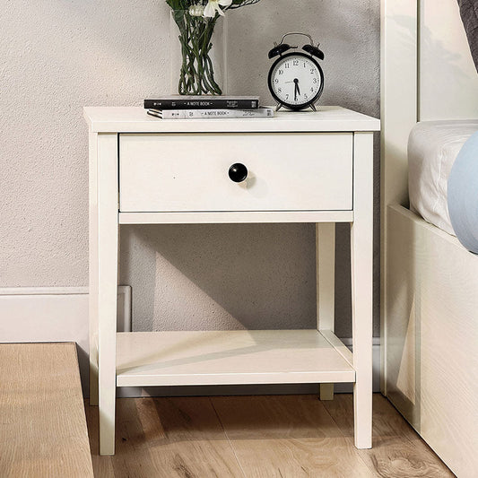 Minimalist Cream Storage Bedside Table with Dual Compartments-0
