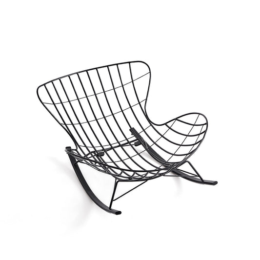 Suede Leather Reclining Lazy Rocking Chair with Built-in Steel Frame & White Goose Feather Cushion-1